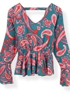 Teal Paisley Peplum Blouse - Emily Wonder